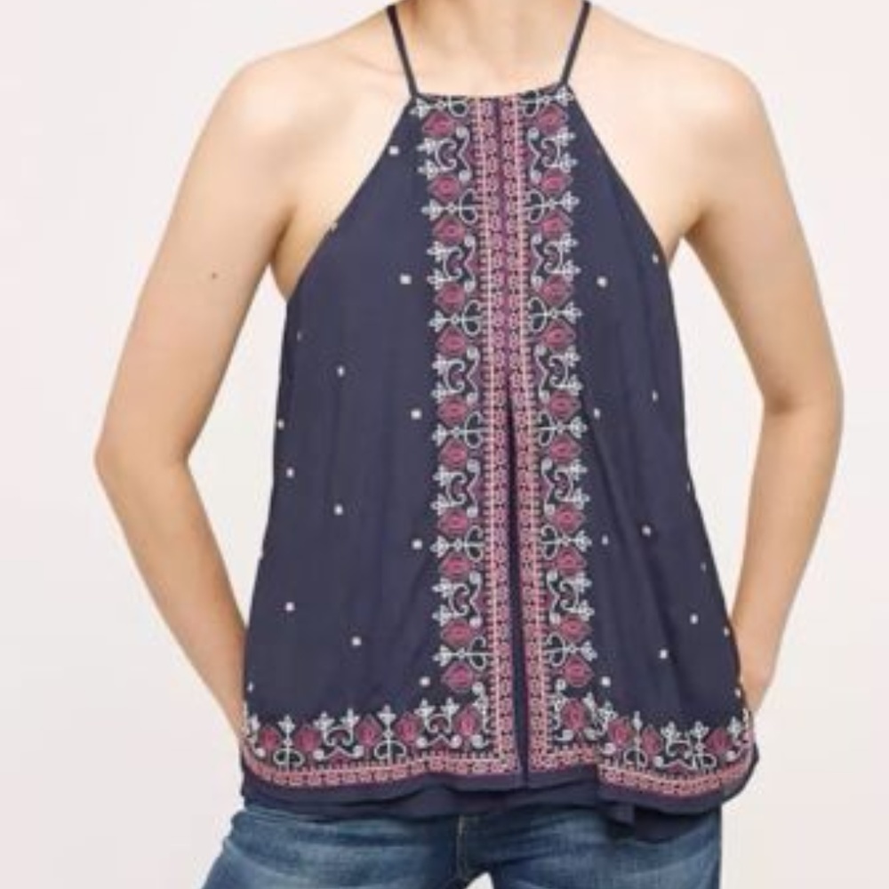 Anthropologie Midnight Flower Embroidery Top XS
